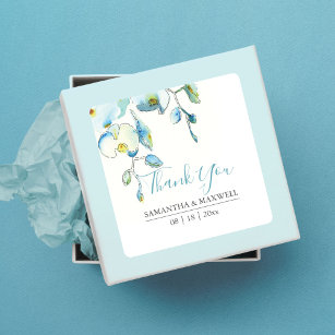 Floral Waterverf Blue Orchid Favor Stickers
