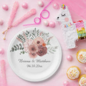 Floral Waterverf Blush beige Wedding Papieren Bordje (Feest)