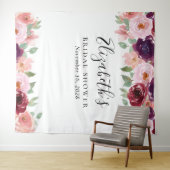 Floral Waterverf Blush Burgundy Vrijgezellenfeest Wandkleed (In Situ (horizontaal))