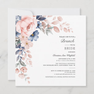 Floral Waterverf Blush Pink Foliage Bridal Brunch Kaart