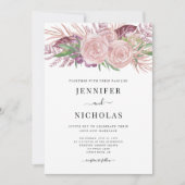Floral Waterverf Blush Pink Wedding Invitation Kaart (Voorkant)