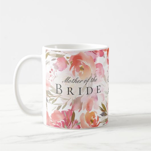 Floral Waterverf Blush Roos Moeder van de Bride Koffiemok (Links)