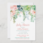 Floral Waterverf Blush Roze Baby shower Kaart (Voorkant)