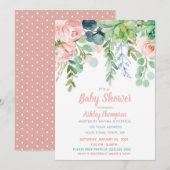 Floral Waterverf Blush Roze Baby shower Kaart (Voorkant / Achterkant)