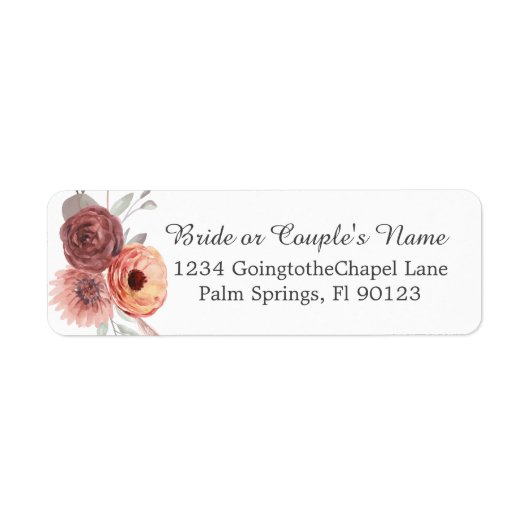 Floral Waterverf Blush Rust Beige Wedding Etiket (Voorkant)