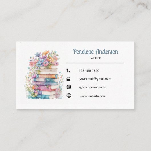 Floral Waterverf Boekschrijver Visitekaartje (Voorkant)