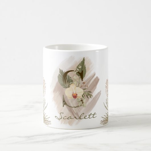 Floral Waterverf Boho Aangepaste Monogram Naam Koffiemok (Center)