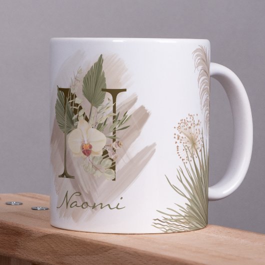Floral Waterverf Boho Aangepaste Monogram Naam Koffiemok