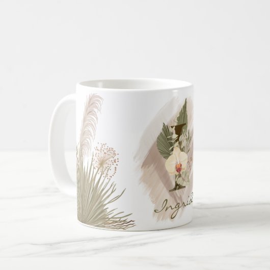 Floral Waterverf Boho Aangepaste Monogram Naam Koffiemok (Voorkant links)