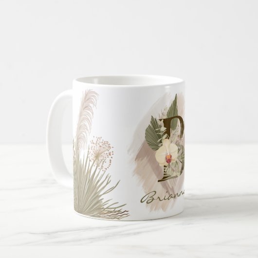 Floral Waterverf Boho Aangepaste Monogram Naam Koffiemok (Voorkant links)