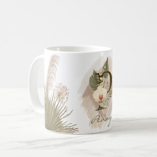 Floral Waterverf Boho Aangepaste Monogram Naam Koffiemok (Voorkant links)