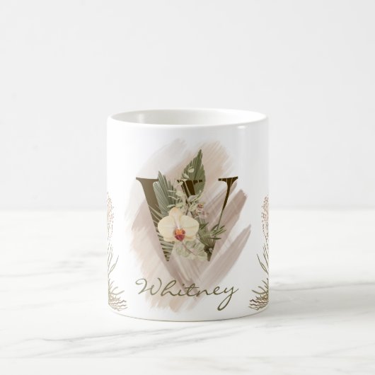 Floral Waterverf Boho Aangepaste Monogram Naam Koffiemok (Center)