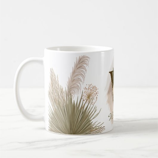 Floral Waterverf Boho Aangepaste Monogram Naam Koffiemok (Links)