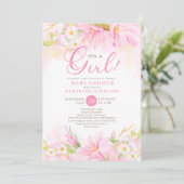 Floral Waterverf Boho Pink Picnic Baby shower Kaart (Staand voorkant)