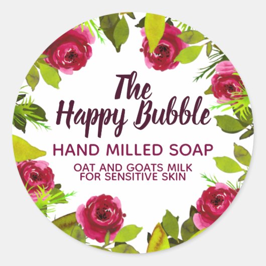Floral Waterverf Border Handgemaakte zeeplabels Ronde Sticker (Voorkant)