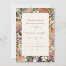 Floral Waterverf Border Wedding Uitnodiging