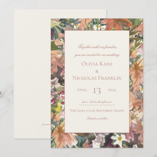 Floral Waterverf Border Wedding Uitnodiging (Voorkant / Achterkant)