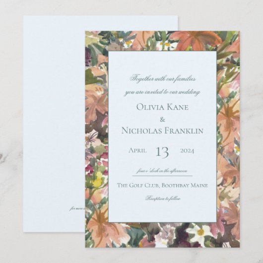 Floral Waterverf Border Wedding Uitnodiging (Voorkant / Achterkant)