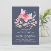 Floral Waterverf Botanical Navy Engagement Party Kaart (Staand voorkant)