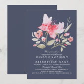 Floral Waterverf Botanical Navy Engagement Party Kaart (Voorkant / Achterkant)