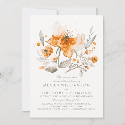 Floral Waterverf Botanische Herfst Repetitie Diner Kaart (Voorkant)