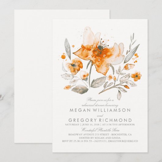 Floral Waterverf Botanische Herfst Repetitie Diner Kaart (Voorkant / Achterkant)