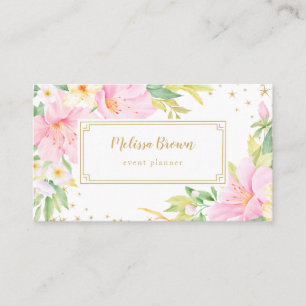 Floral Waterverf Botanische roze gebeurtenissenpla Visitekaartje
