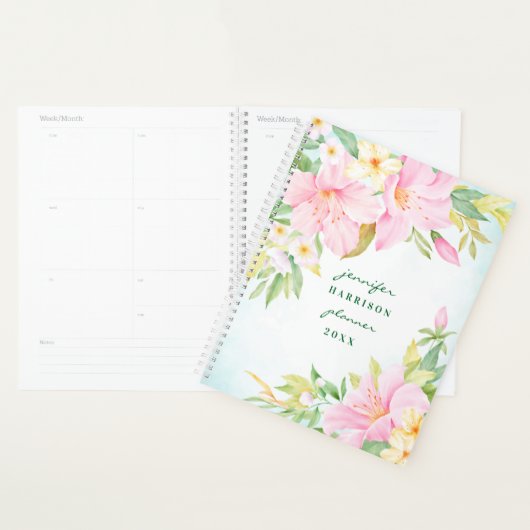 Floral Waterverf Botanische roze Lily Blossom Planner (Display)
