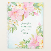 Floral Waterverf Botanische roze Lily Blossom Planner (Voorkant)