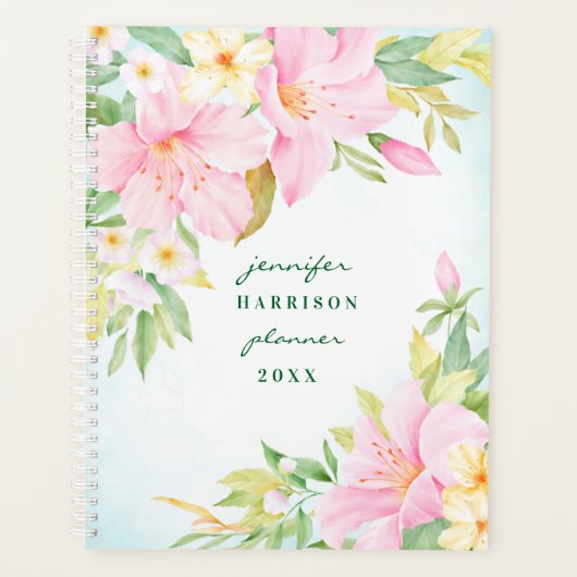 Floral Waterverf Botanische roze Lily Blossom Planner (Voorkant)