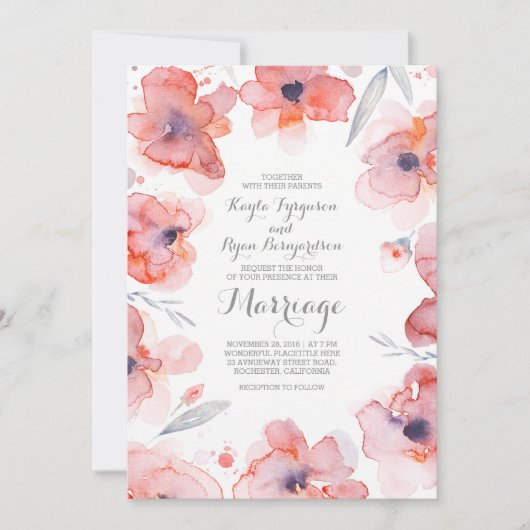 Floral Waterverf Botanische Vintage bruiloft Kaart (Voorkant)