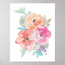 Floral Waterverf Bouquet Poster I