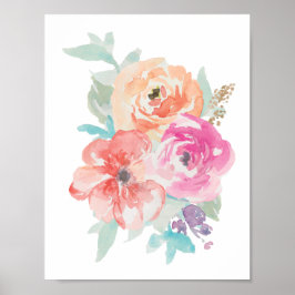 Floral Waterverf Bouquet Poster I