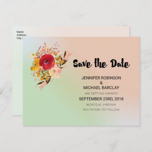 Floral Waterverf Bouquet sparen de datum Aankondigingskaart (Voorkant / Achterkant)