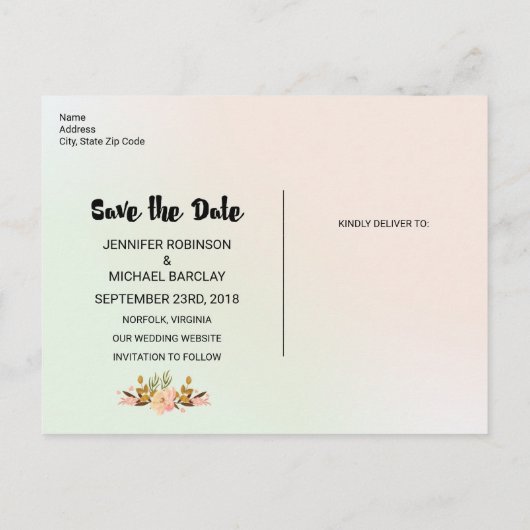  Floral Waterverf Bouquet sparen de datum Aankondigingskaart (Achterkant)