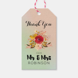  Floral Waterverf Bouquet Wedding Dank je Cadeaulabel