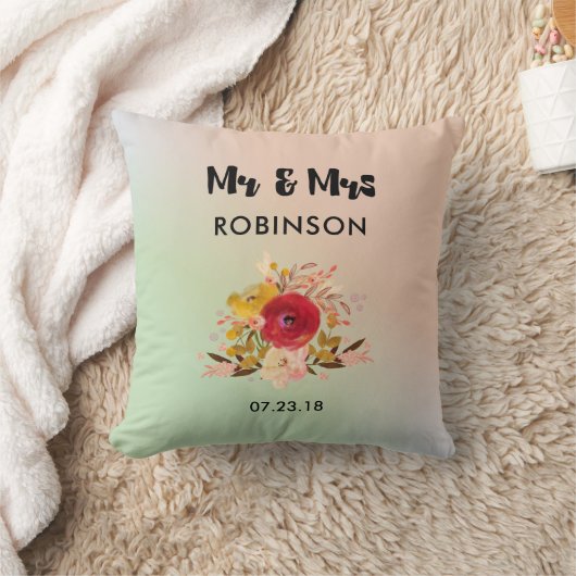  Floral Waterverf Bouquet Wedding Mr & Mrs. Kussen (Deken)