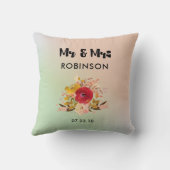  Floral Waterverf Bouquet Wedding Mr & Mrs. Kussen (Achterkant)