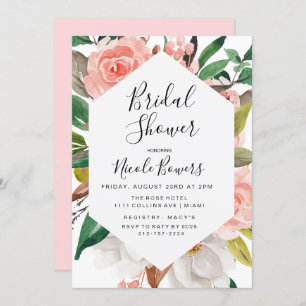 Floral Waterverf Bridal Shower Kaart