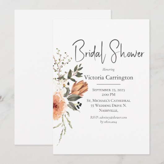 Floral Waterverf Bridal Shower Kaart (Voorkant / Achterkant)