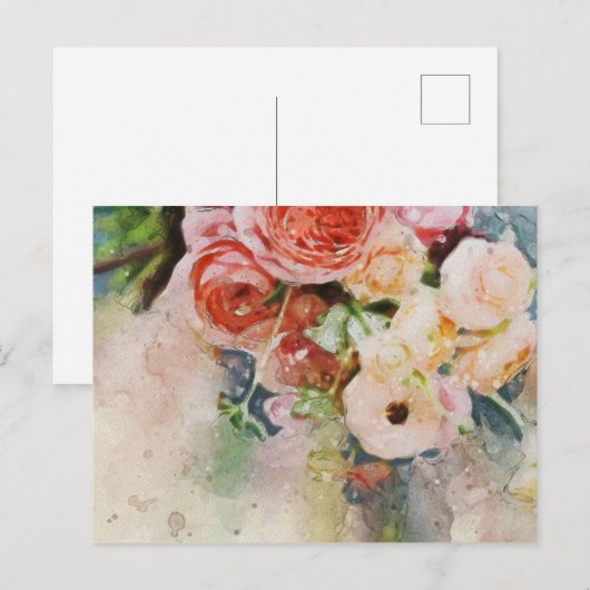 Floral Waterverf Briefkaart 2 (Voorkant / Achterkant)