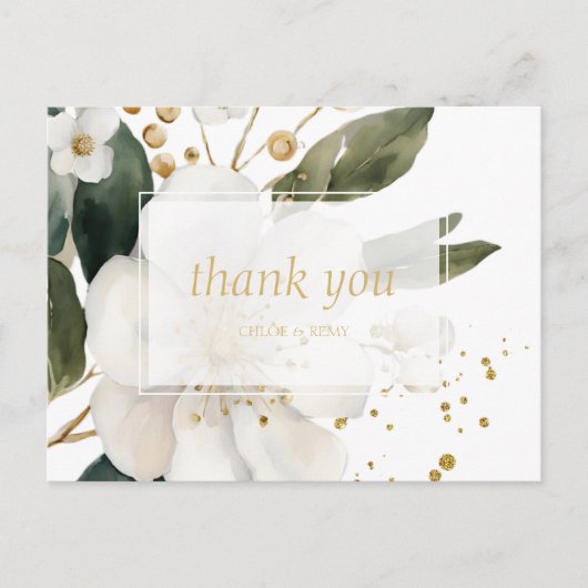 Floral Waterverf bruiloft dank u Aankondigingskaart (Voorkant)