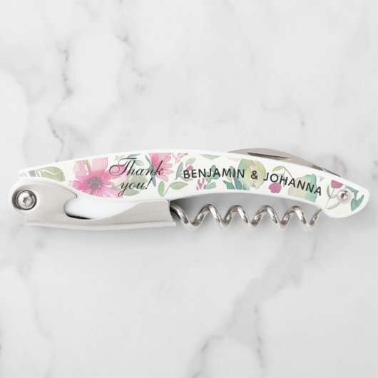 Floral Waterverf bruiloft dank u gunsten Kurkentrekker (Voorkant)