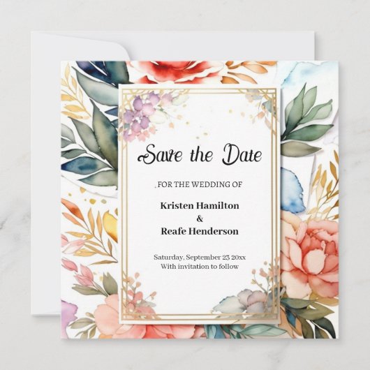 Floral Waterverf Bruiloft Save The Date Kaart (Voorkant)