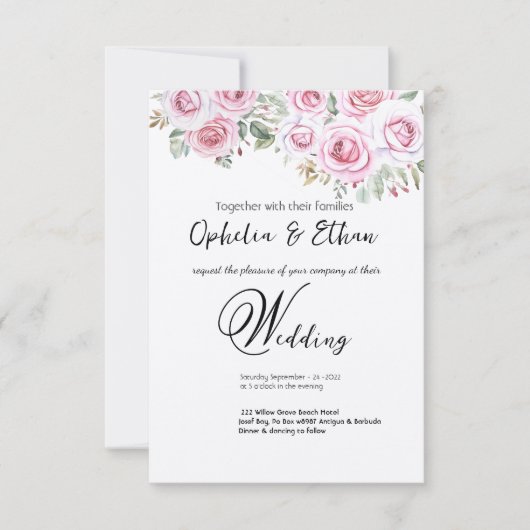 Floral waterverf bruiloft uitnodiging (Voorkant)