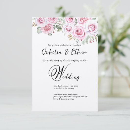 Floral waterverf bruiloft uitnodiging (Staand voorkant)