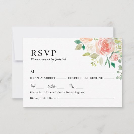 Floral Waterverf bruiloft uitnodiging RSVP kaart (Voorkant)