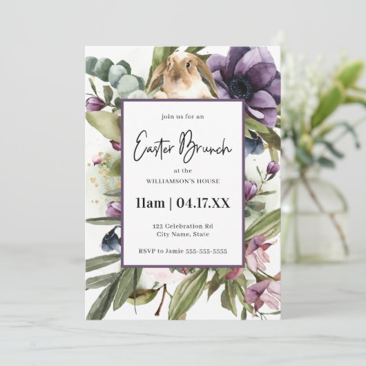 Floral Waterverf Bunny Easter Brunch Kaart (Staand voorkant)