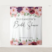 Floral Waterverf Burgundy Blush Vrijgezellenfeest Wandkleed (Voorkant)