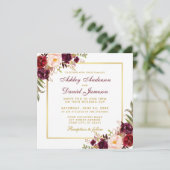 Floral Waterverf Burgundy Gold Wedding Kaart SB (Staand voorkant)